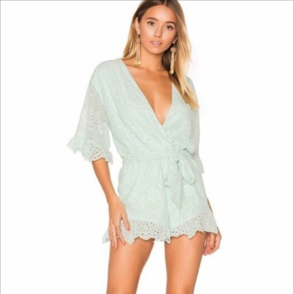 Majorelle Havana Romper in Mint Green Eyelet Lace Size Small